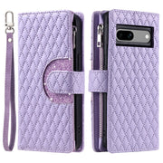 For Google Pixel 7a Glitter Lattice Zipper Wallet Leather Phone Case(Purple)