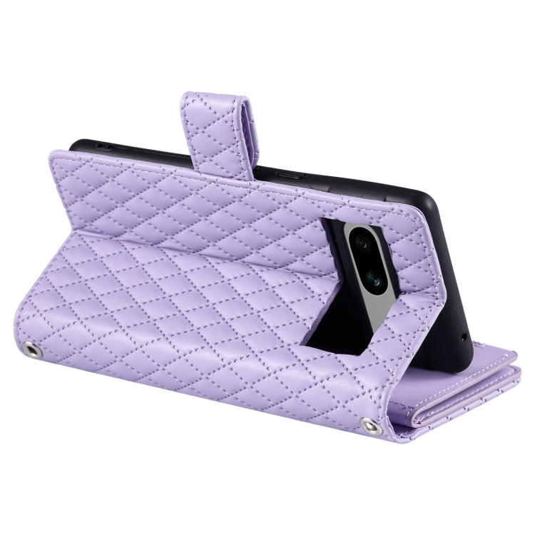 For Google Pixel 7a Glitter Lattice Zipper Wallet Leather Phone Case(Purple)