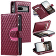 For Google Pixel 7a Glitter Lattice Zipper Wallet Leather Phone Case(Wine Red) - Google Cases by PMC TechLife | Online Shopping South Africa | PMC TechLife | Buy Now Pay Later Mobicred