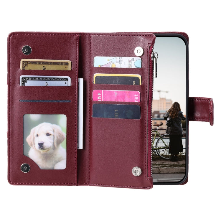 For Google Pixel 7a Glitter Lattice Zipper Wallet Leather Phone Case(Wine Red)