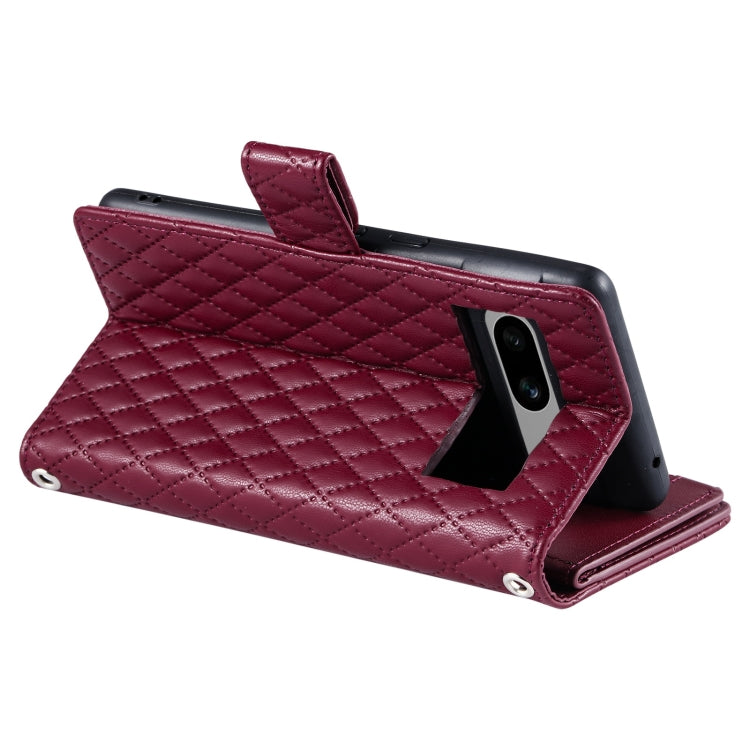For Google Pixel 7a Glitter Lattice Zipper Wallet Leather Phone Case(Wine Red)