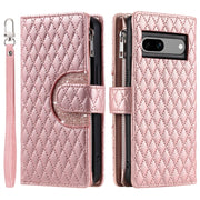 For Google Pixel 7a Glitter Lattice Zipper Wallet Leather Phone Case(Rose Gold)