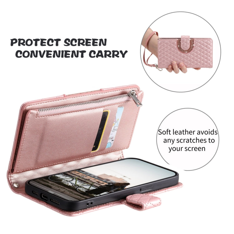 For Google Pixel 7a Glitter Lattice Zipper Wallet Leather Phone Case(Rose Gold)