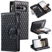 For Google Pixel 7 Pro 5G Glitter Lattice Zipper Wallet Leather Phone Case(Black)