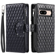 For Google Pixel 8 Glitter Lattice Zipper Wallet Leather Phone Case(Black)