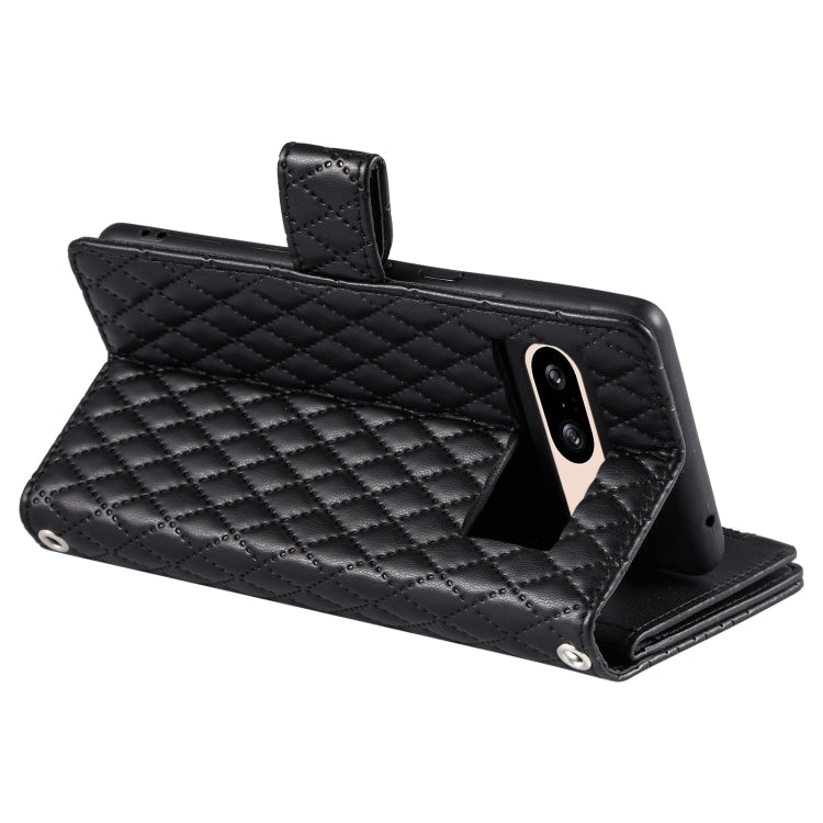 For Google Pixel 8 Glitter Lattice Zipper Wallet Leather Phone Case(Black)