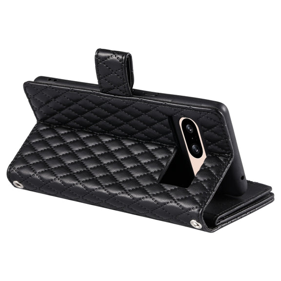 For Google Pixel 8 Glitter Lattice Zipper Wallet Leather Phone Case(Black)