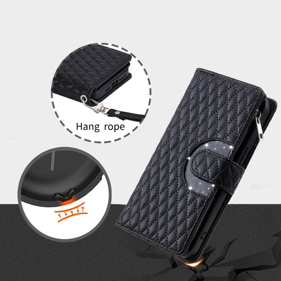 For Google Pixel 8 Glitter Lattice Zipper Wallet Leather Phone Case(Black)