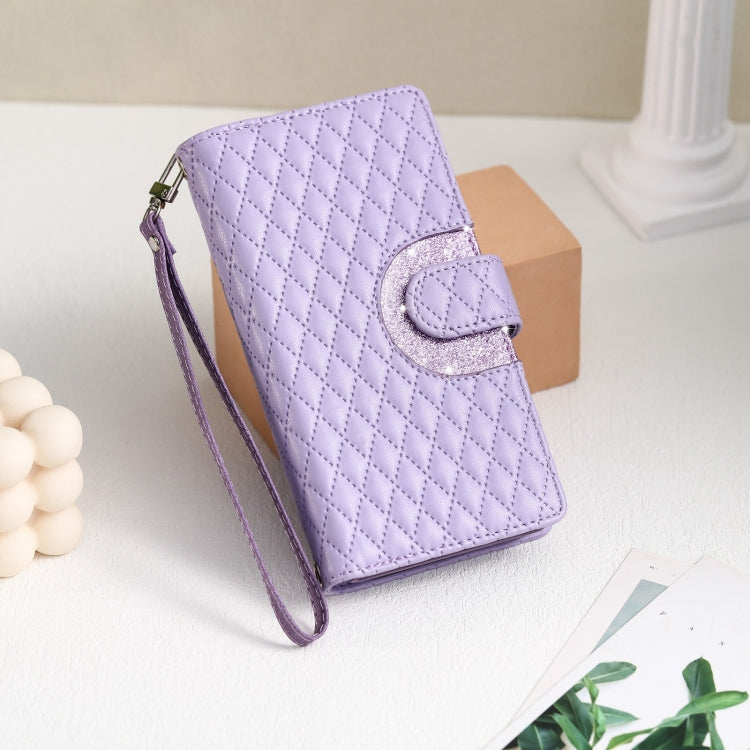 For Google Pixel 8 Glitter Lattice Zipper Wallet Leather Phone Case(Purple)