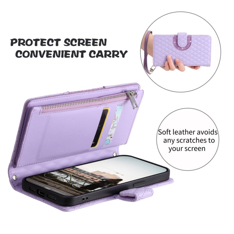 For Google Pixel 8 Glitter Lattice Zipper Wallet Leather Phone Case(Purple)