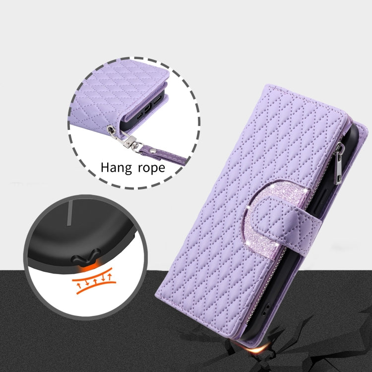 For Google Pixel 8 Glitter Lattice Zipper Wallet Leather Phone Case(Purple)