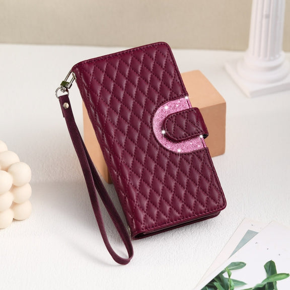 For Google Pixel 8 Glitter Lattice Zipper Wallet Leather Phone Case(Wine Red)