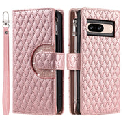 For Google Pixel 8 Glitter Lattice Zipper Wallet Leather Phone Case(Rose Gold)