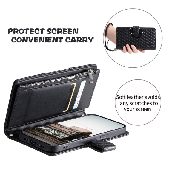 For Google Pixel 8 Pro Glitter Lattice Zipper Wallet Leather Phone Case(Black)