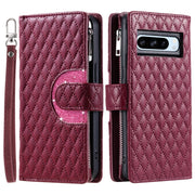 For Google Pixel 8 Pro Glitter Lattice Zipper Wallet Leather Phone Case(Wine Red)