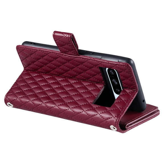 For Google Pixel 8 Pro Glitter Lattice Zipper Wallet Leather Phone Case(Wine Red)
