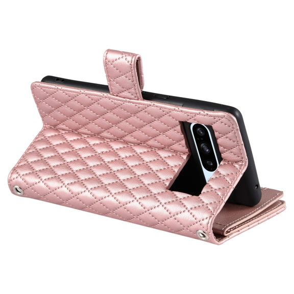 For Google Pixel 8 Pro Glitter Lattice Zipper Wallet Leather Phone Case(Rose Gold)