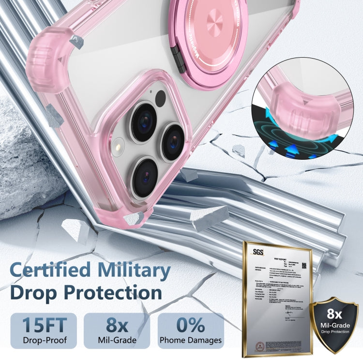For iPhone 16 Pro Max Gold Shield CD Pattern MagSafe Magnetic Phone Case with Rotating Stand(Transparent Pink)