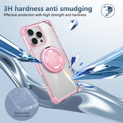 For iPhone 16 Pro Max Gold Shield CD Pattern MagSafe Magnetic Phone Case with Rotating Stand(Transparent Pink)