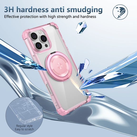 For iPhone 16 Pro Max Gold Shield CD Pattern MagSafe Magnetic Phone Case with Rotating Stand(Transparent Pink)