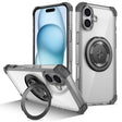 For iPhone 16 Plus Gold Shield CD Pattern MagSafe Magnetic Phone Case with Rotating Stand(Transparent Black) - free shipping - PMC TechLife - Order now!