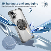 For iPhone 16 Plus Gold Shield CD Pattern MagSafe Magnetic Phone Case with Rotating Stand(Transparent Black)