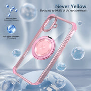 For iPhone 16 Gold Shield CD Pattern MagSafe Magnetic Phone Case with Rotating Stand(Transparent Pink)