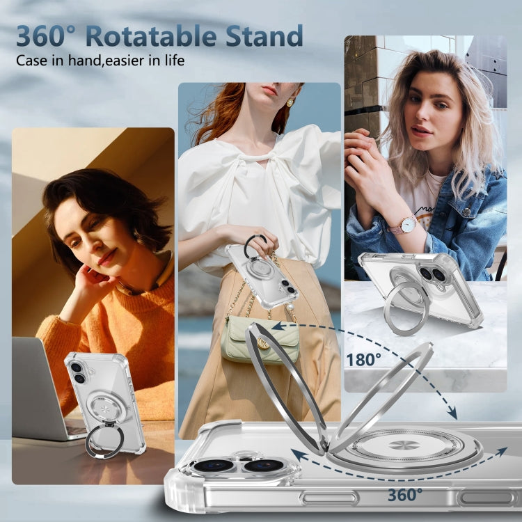 For iPhone 16 Gold Shield CD Pattern MagSafe Magnetic Phone Case with Rotating Stand(Transparent)