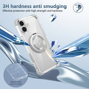 For iPhone 16 Gold Shield CD Pattern MagSafe Magnetic Phone Case with Rotating Stand(Transparent)