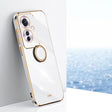 For OPPO Reno11 F XINLI Straight Edge 6D Electroplate TPU Phone Case with Ring Holder(White) - OPPO Cases by XINLI | Online Shopping South Africa | PMC Jewellery | Buy Now Pay Later Mobicred