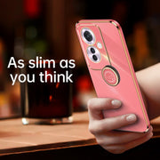 For OPPO Reno11 F XINLI Straight Edge 6D Electroplate TPU Phone Case with Ring Holder(Black)