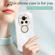 For Honor Magic6 5G XINLI Straight 6D Plating Gold Edge TPU Shockproof Case with Ring Holder(Pink)