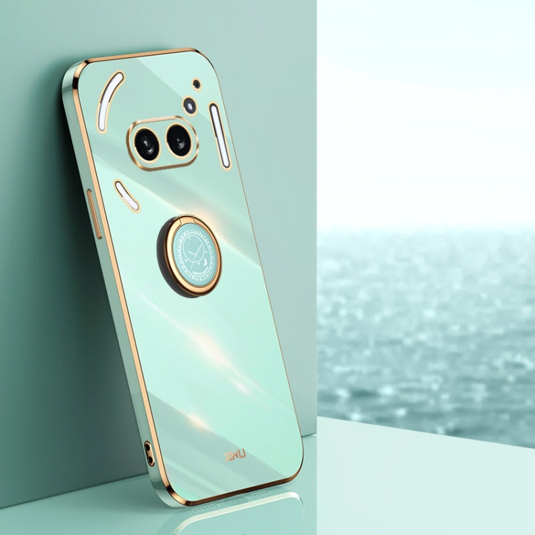 For Nothing Phone 2A XINLI Straight Edge 6D Electroplate TPU Phone Case with Ring Holder(Mint Green)