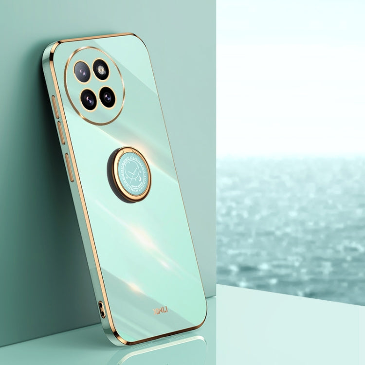 For Xiaomi Civi 4 Pro XINLI Straight 6D Plating Gold Edge TPU Shockproof Case with Ring Holder(Mint Green)
