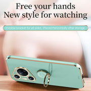 For Huawei Pura 70 Pro / Pura 70 Pro+ XINLI Straight 6D Plating Gold Edge TPU Shockproof Case with Ring Holder(Pink)