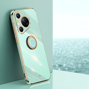 For Huawei Pura 70 XINLI Straight 6D Plating Gold Edge TPU Shockproof Case with Ring Holder(Mint Green)