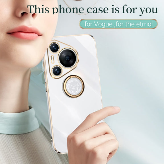 For Huawei Pura 70 XINLI Straight 6D Plating Gold Edge TPU Shockproof Case with Ring Holder(Pink)
