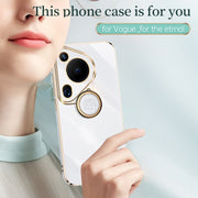 For Huawei Pura 70 Ultra XINLI Straight 6D Plating Gold Edge TPU Shockproof Case with Ring Holder(Pink)