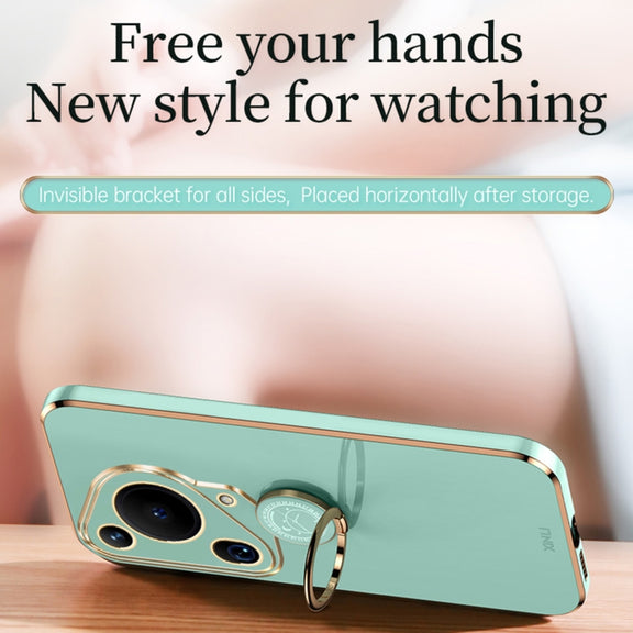 For Huawei Pura 70 Ultra XINLI Straight 6D Plating Gold Edge TPU Shockproof Case with Ring Holder(White)