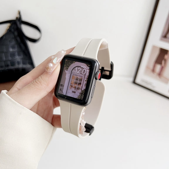 For Apple Watch SE 2023 40mm Magnetic Square Buckle Silicone Watch Band(Starlight)
