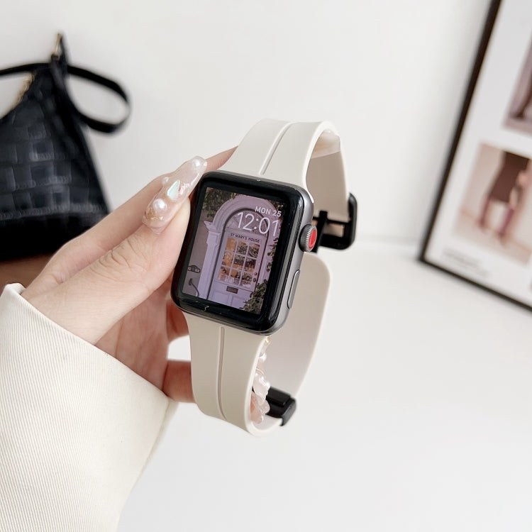 For Apple Watch SE 40mm Magnetic Square Buckle Silicone Watch Band(Starlight)