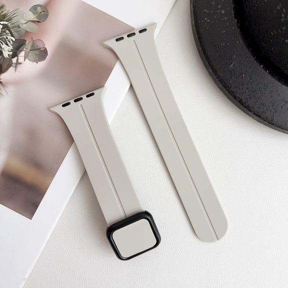 For Apple Watch SE 40mm Magnetic Square Buckle Silicone Watch Band(Starlight)
