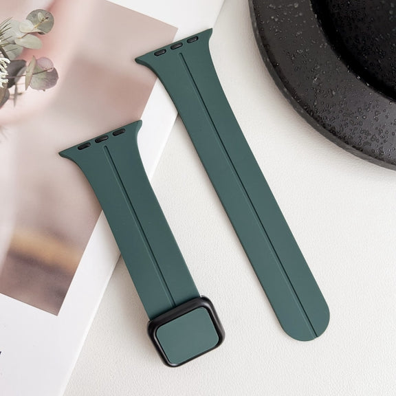 For Apple Watch Series 5 40mm Magnetic Square Buckle Silicone Watch Band(Pine Green)