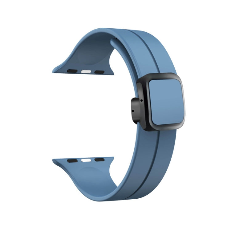For Apple Watch 42mm Magnetic Square Buckle Silicone Watch Band(Blue)