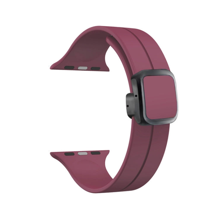 For Apple Watch 42mm Magnetic Square Buckle Silicone Watch Band(Wine Red)
