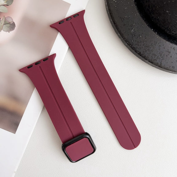 For Apple Watch 42mm Magnetic Square Buckle Silicone Watch Band(Wine Red)