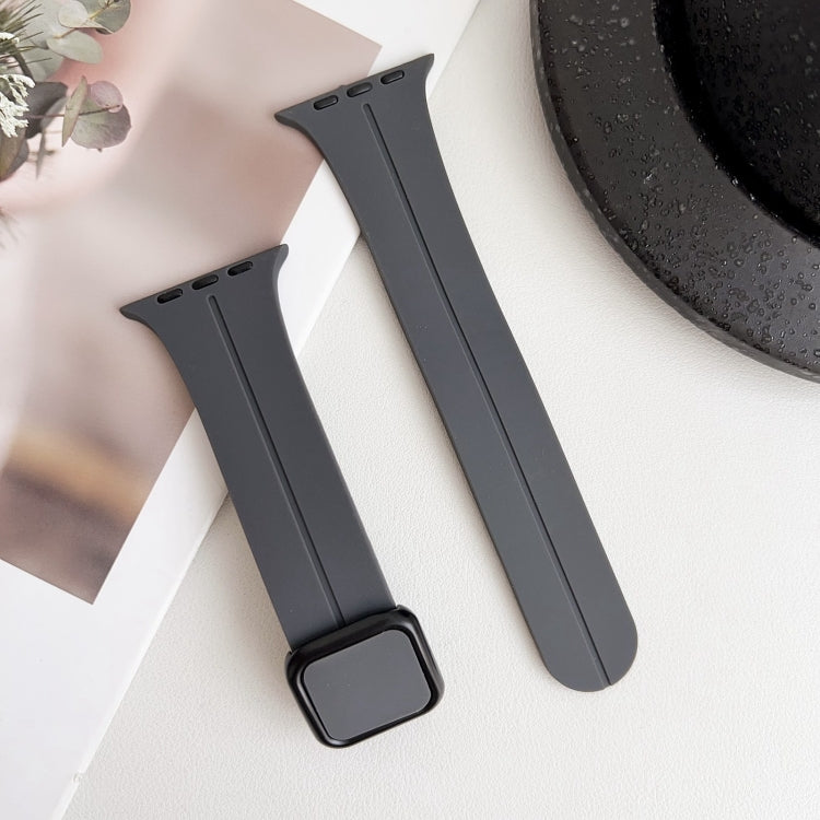 For Apple Watch 42mm Magnetic Square Buckle Silicone Watch Band(Dark Grey)