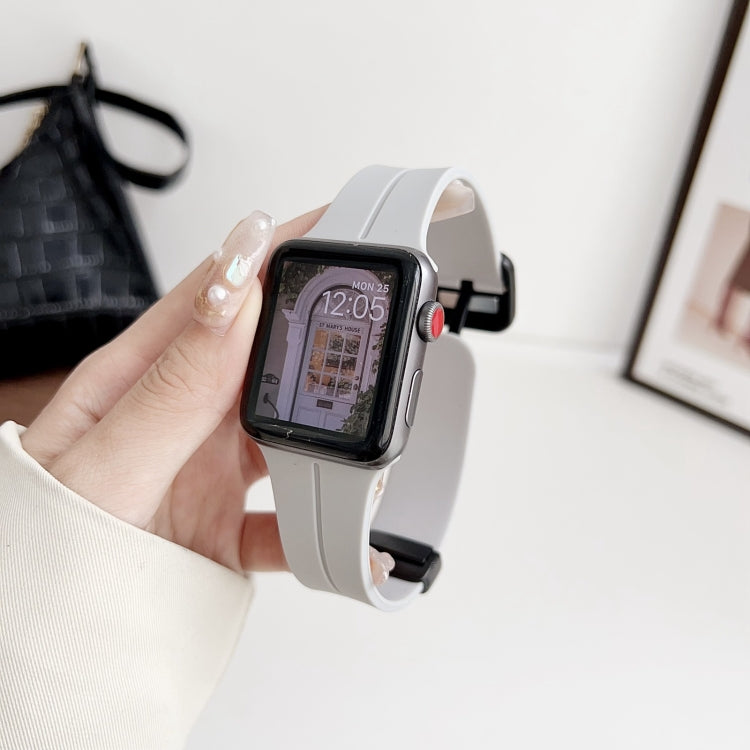 For Apple Watch 42mm Magnetic Square Buckle Silicone Watch Band(Cloud Gray)