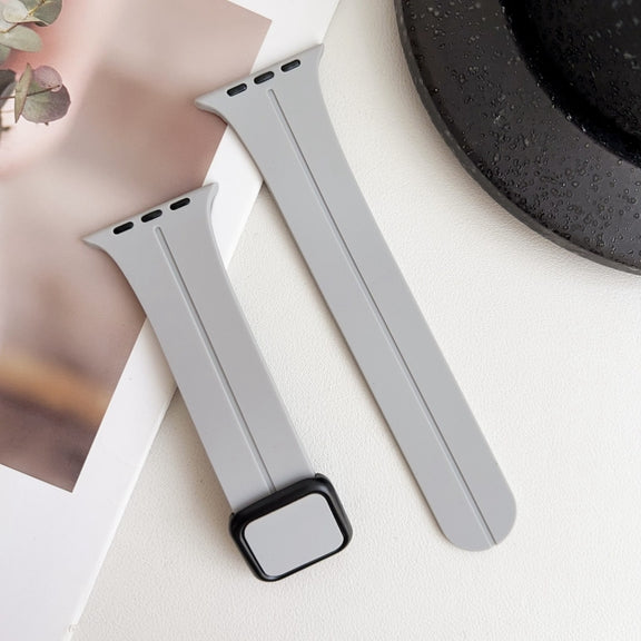 For Apple Watch 42mm Magnetic Square Buckle Silicone Watch Band(Cloud Gray)