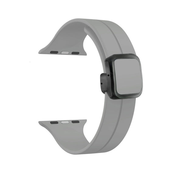 For Apple Watch 42mm Magnetic Square Buckle Silicone Watch Band(Cloud Gray)